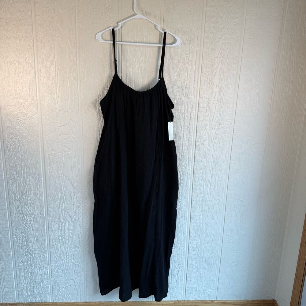 Sol Angeles Black Midi Slip Dress with Spaghetti Straps - Picture 1 of 9